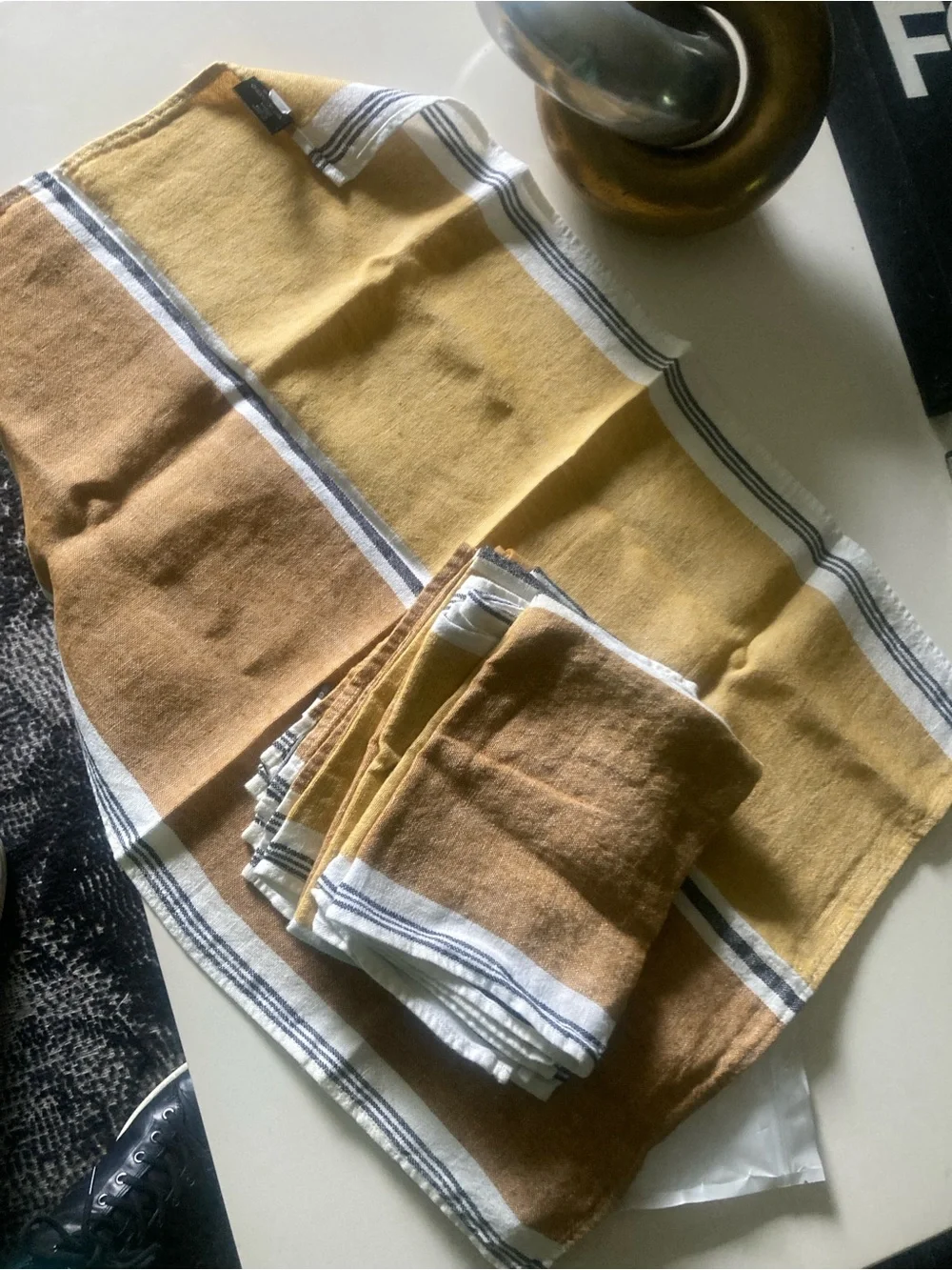 Harmony 100% Linen Sweden Dish towels set 5 18”x28” magnolia yellow white stripe